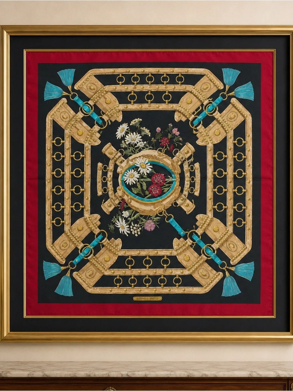 Hermès “Aux Champs” Silk Scarf – Equestrian Floral Design